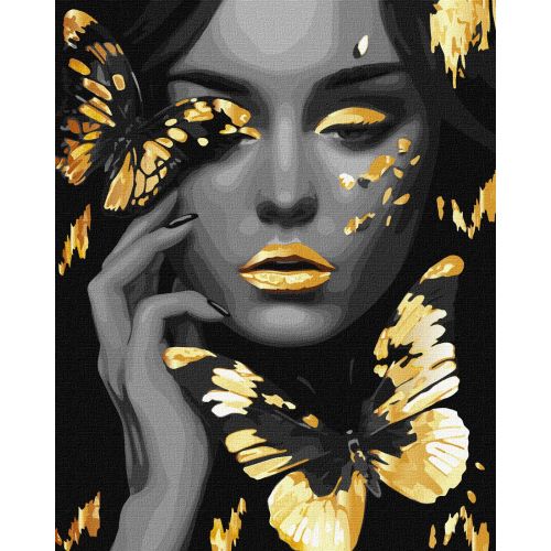 Картина по номерах з фарбами металік "Дівчина із золотими метеликами" 40х50 см фото