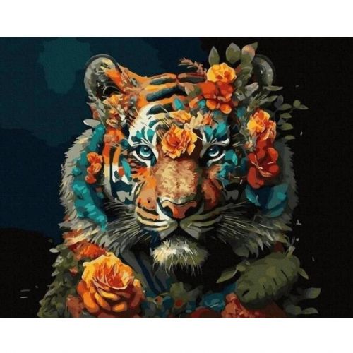 Картина по номерам "Тигр в цветах" 40х50 см фото