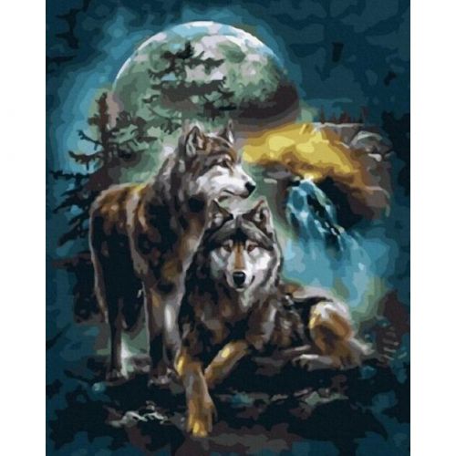 Картина по номерам "Волки при луне" 40х50 см фото