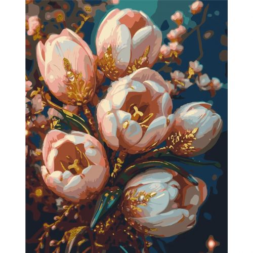 Картина по номерам с красками металлик (золото) "Нежные тюльпаны" фото