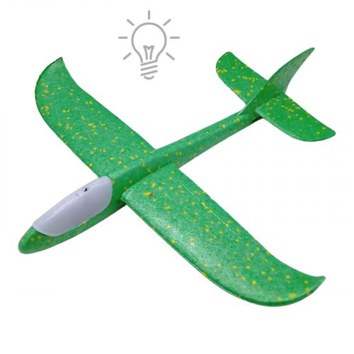 Пенопластовый самолет пенолет, 48 см, со светом (зеленый) фото