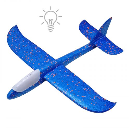 Пенопластовый самолет пенолет, 48 см, со светом (синий) фото