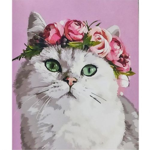 Картина за номерами "Кішка з вінком із квітів" 40х50 см фото