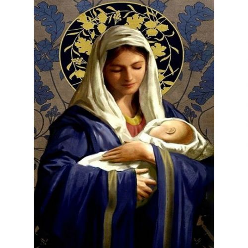 Алмазная мозаика, без подрамника "Мария с маленьким Иисусом" 50х65 см фото