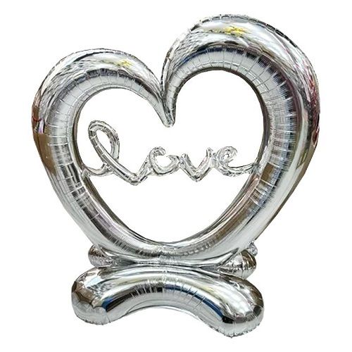Кулька фольгована на підлогу Серце LOVE, срібна фото
