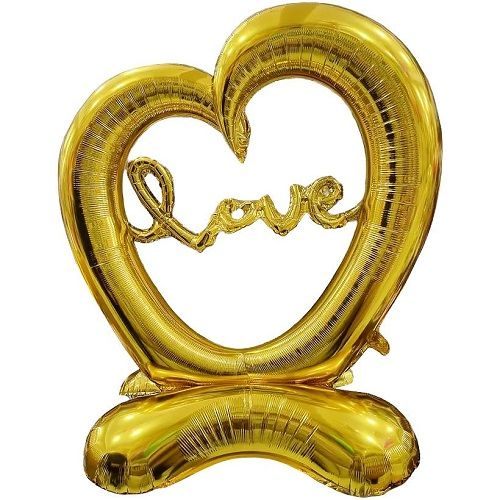 Кулька фольгована, на підлогу "Серце LOVE" (золотистий) фото