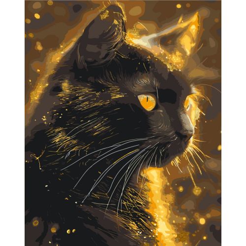 Картина по номерах з фарбами металік "Черный кот" 40x50 см фото