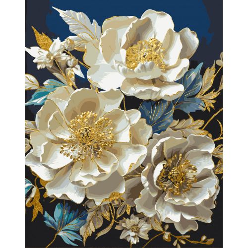 Картина за номерами 50*60 см.  Квіти.  Білі півонії із золотими фарбами Орігамі LW 30410-big exclusive фото