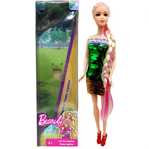 Кукла в платье с пайетками (блондинка в зелено-золотом) фото