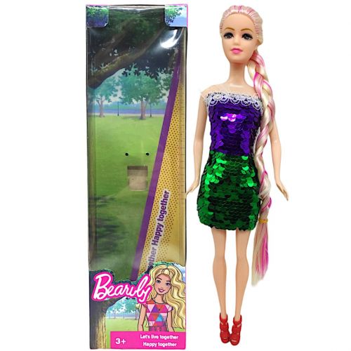 Лялька в сукні з паєтками (білявка у зелено-фіолетовому) фото