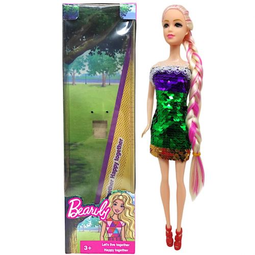 Кукла в платье с пайетками (блондинка в зелено-золотисто-фиолетовом) фото