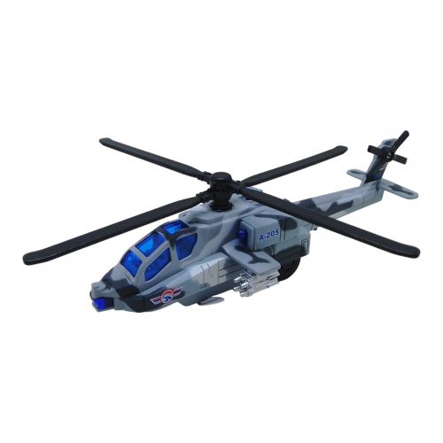 Вертолет военный, инерционный, металлический (серый) фото