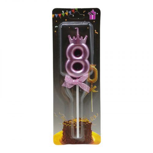 Свеча для торта "Цифра 8 с короной", розовая фото
