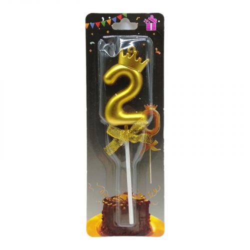 Свічка для торта "Цифра 2 з короною", золотиста фото