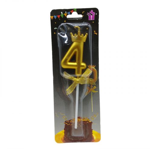 Свічка для торта "Цифра 4 з короною", золотиста фото
