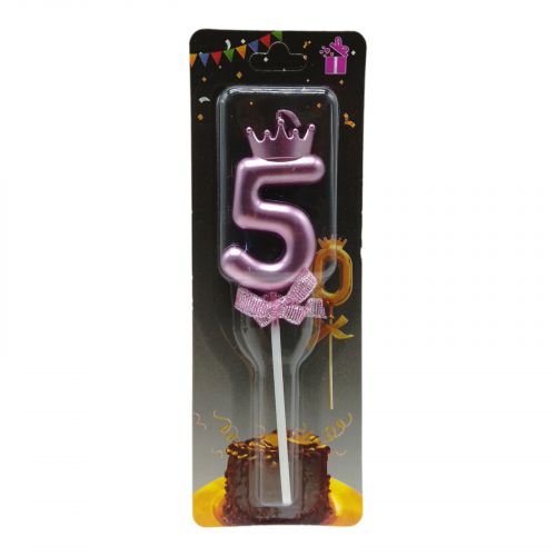 Свічка для торта "Цифра 5 з короною", рожева фото