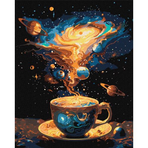 Картина за номерами з фарбами металік "Космічне чаювання" 40х50 см фото