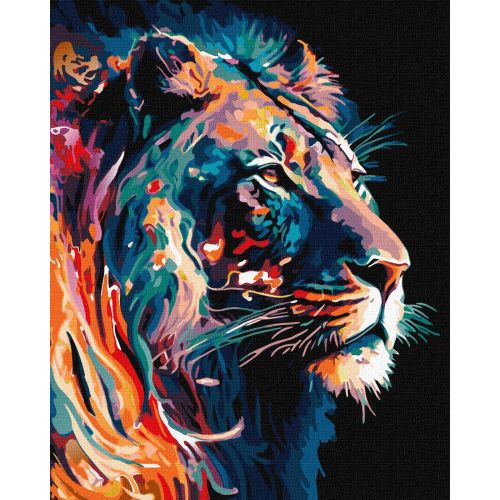 Набір для розпису по номерах.  "Граціозний лев з фарбами металік extra" 40х50см фото