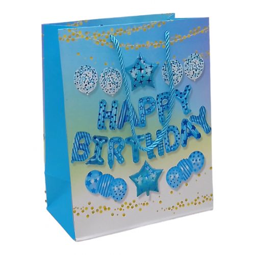 Пакет подарочный "Happy Birthday" (18х10х23 см. ), голубой фото