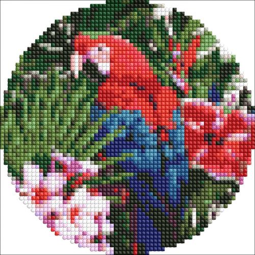 Алмазна мозаїка на круглому підрамнику "Яскравий папуга", 19 см фото