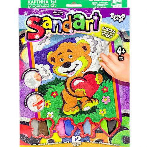 Фреска из цветного песка "Sandart" медвежонок фото