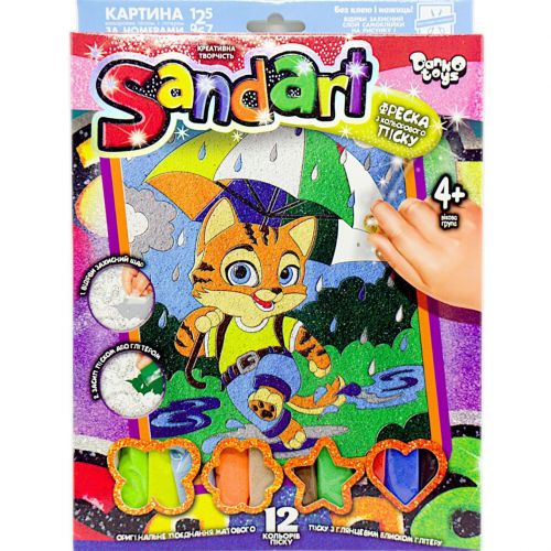 Фреска з кольорового піску "Sandart" рудий котик фото