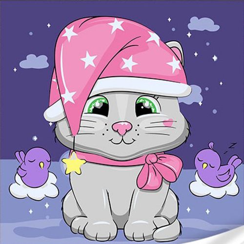 Картина по номерах "Кіт у нічному капелюсі із зірками" 30х30 см фото