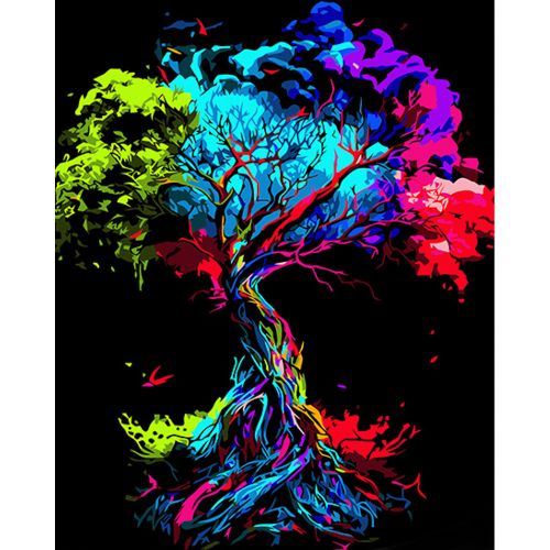 Картина по номерам на черном фоне "Радужное дерево" 40х50 фото