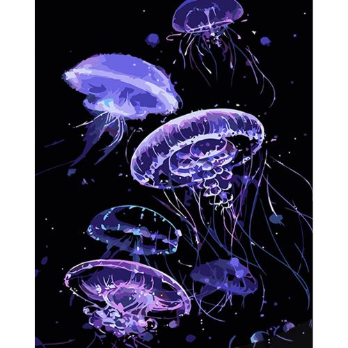 Картина по номерам на черном фоне "Медузы" 40х50 фото
