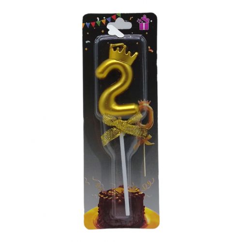 Свічка для торта "Цифра 2 з короною", золотиста фото