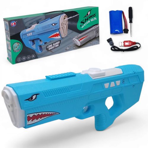 Водный бластер на аккумуляторе "Акула", 42 см, голубой фото