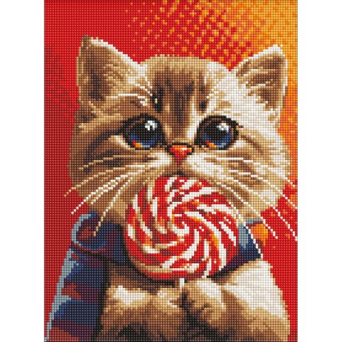 Набір з алмазною мозаїкою "Котик із цукеркою" з АВ стразами 30х40см фото