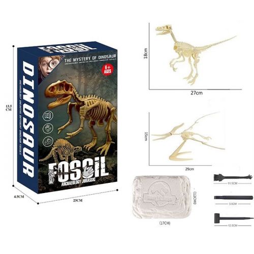 Розкопки 2 скелети динозаврів, набір інструментів, в коробці фото