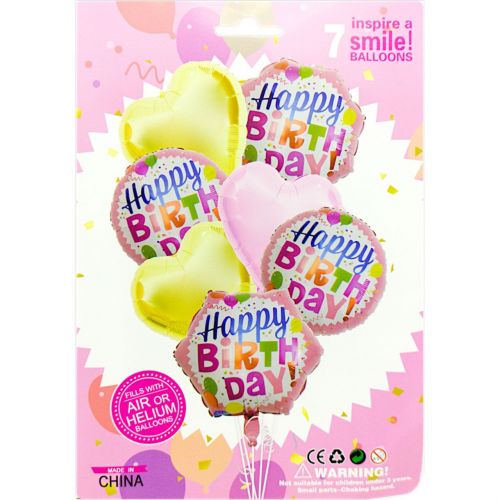 Набір кульок FBS-100 "Happy Birthday" рожевий 7шт. фото