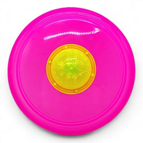 Летающая тарелка со светом, 22,5 см. (фризби), розовая фото