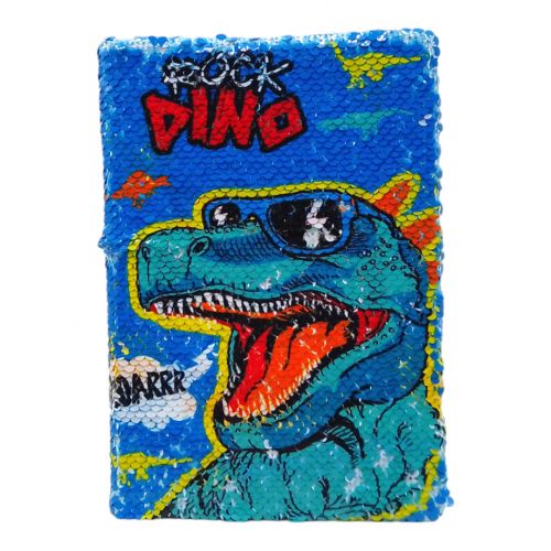 Блокнот з паєтками "Двостороння картинка: Синій динозавр" фото