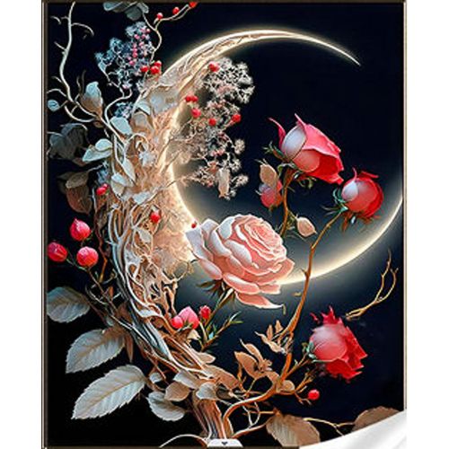 Алмазна мозаїка "Місяць у трояндах", 30х40 см фото