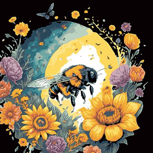 Картина за номерами на чорному фоні "Бджола і квіткова краса", 40х40 см фото