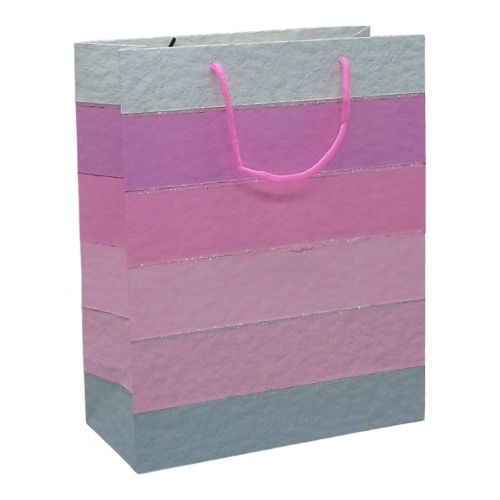 Пакет подарунковий (32х12х26 см), смугастий рожевий фото