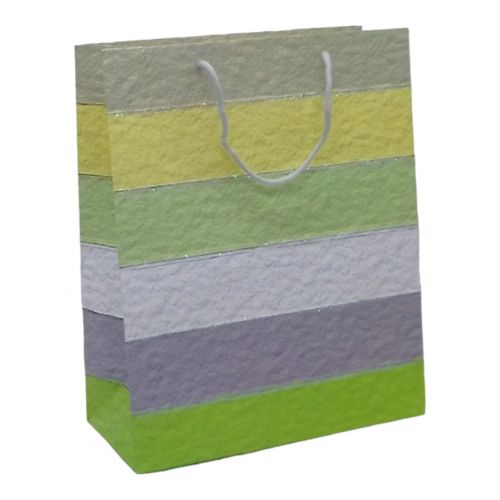 Пакет подарунковий (32х12х26 см), смугастий зелений фото