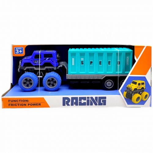 Машина з причепом "Racing", загальна довжина - 25,5 см (синя) фото