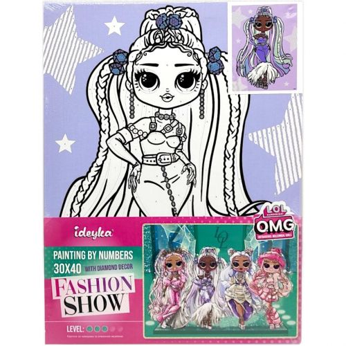 Картина за номерами зі стразами для дітей "L. O. L.  Surprise! O. M. G.  Fashion show Lady Braids" 30х40 см фото