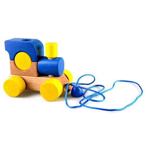 Каталка-конструктор "Паровозик Малыш" с веревкой (синяя) фото