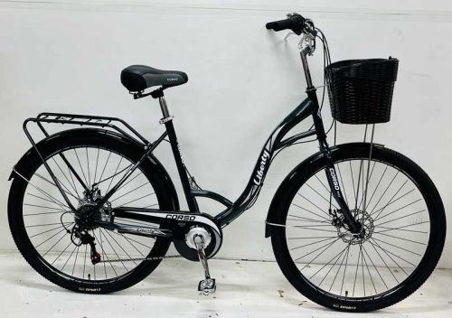 Велосипед міський Corso «Liberty» 28’’ дюймів + КОШИK, ТЕМНО-ЗЕЛЕНИЙ, сталева рама 20``, 7 швидкостей, корзина, багажник  мініатюра фото 1