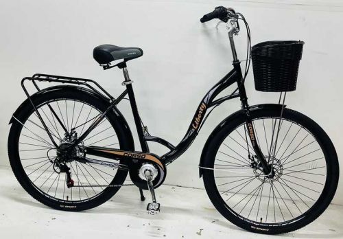 Велосипед міський Corso «Liberty» 28’’ дюймів + КОШИK, ЧОРНИЙ, сталева рама 20``, Shimano 7 швидкостей, корзина, багажник  мініатюра фото 1