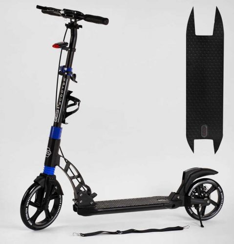 Самокат двоколісний "Best Scooter" гумовий килимок, ФАРА, переднє колесо PU 230 мм, заднє колесо 200 мм, 2 амортизатори, дискове гальмо  мініатюра фото 1