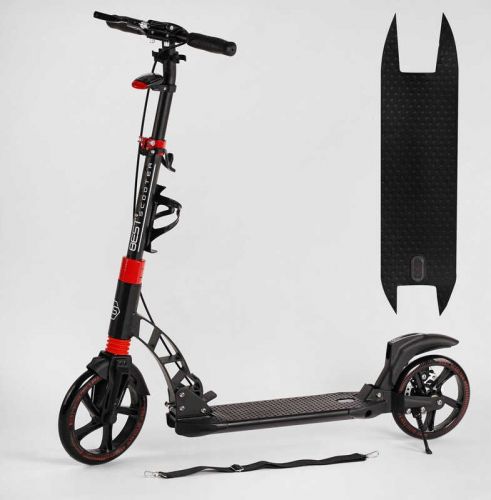 Самокат двоколісний "Best Scooter" гумовий килимок, ФАРА, переднє колесо PU 230 мм, заднє колесо 200 мм, 2 амортизатори, дискове гальмо  мініатюра фото 1