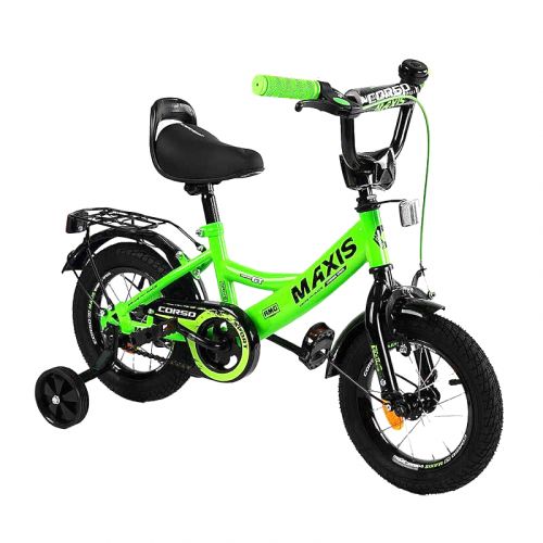 Велосипед 12"дюймів 2-х колісний "CORSO.  MAXIS" (ручне гальмо, дзвіночок, сидіння з ручкою, додаткові колеса)  мініатюра фото 1