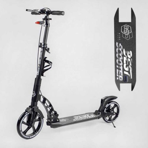 Самокат двоколісний "Best Scooter" (ФАРА, переднє колесо PU 230 мм, заднє колесо 200 мм, 2 амортизатори, дискове гальмо, затискач керма)  мініатюра фото 1