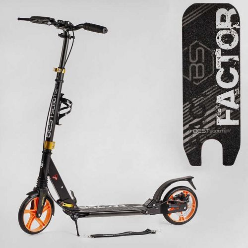 Самокат алюмінієвий "Best Scooter Factor" (ручне дискове гальмо, діаметр PU коліс - 200мм, 2 амортизатори, підсклянник)  мініатюра фото 1